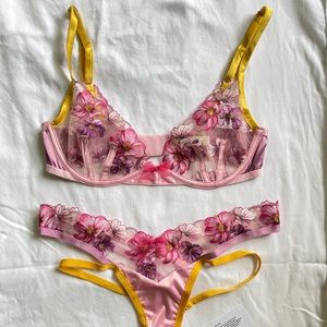 Falling Floral Embroidery Bra and Panty Set (Small) | For Love and Lemons